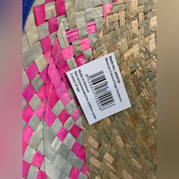 Mexican Straw Colored Edge Sombrero| NWT|Blue Outlined - Picture 3 of 7